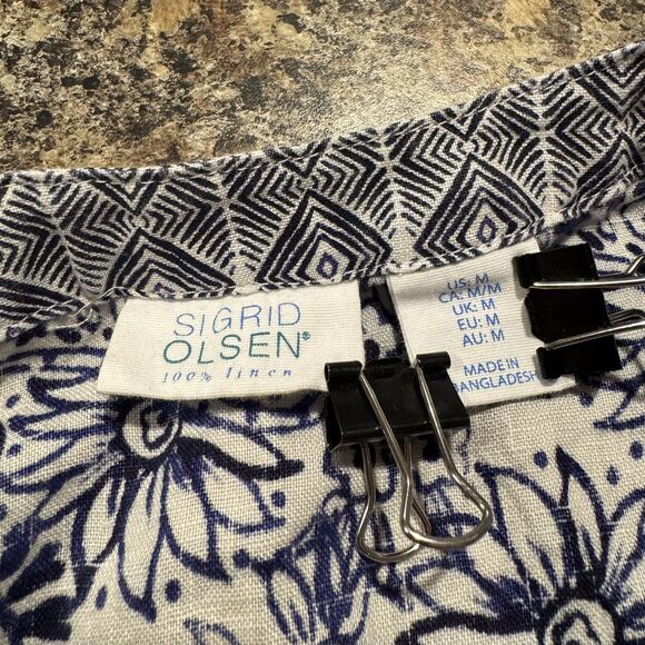 Sigrid Olsen Top Tunic Linen 3/4 Sleeve Boho Coastal Grandma Floral Medium KS - Picture 3 of 5